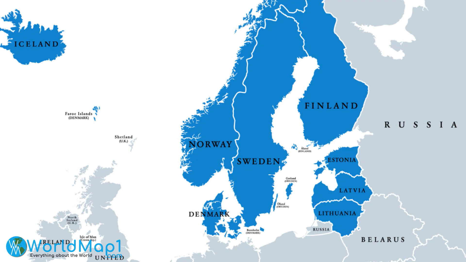 Carte des pays scandinaves et baltes avec la Lettonie